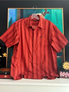 Point Zero Orange Label Mens M Red Striped Short Sleeve Button Up Shirt